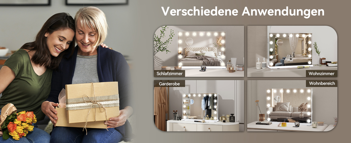 Дзеркало для макіяжу YU YUSING з підсвічуванням 58x45 см, 15 LED, 3 кольори, збільшення 10x, USB Type-C, RGB