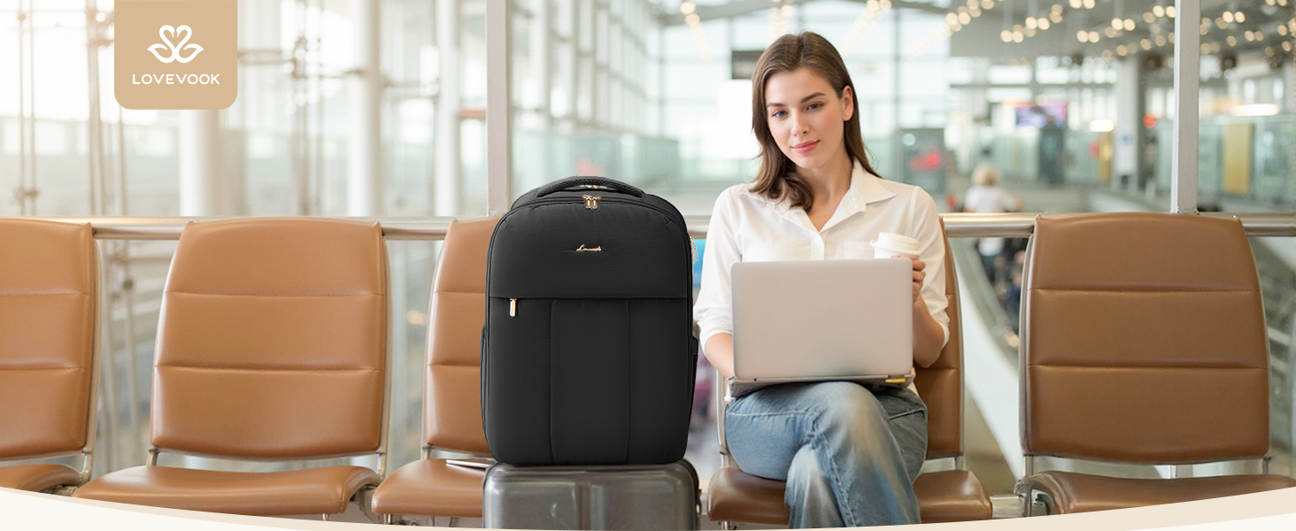 Чорний жіночий рюкзак LOVEVOOK 40L для подорожей з відділенням для ноутбука 17