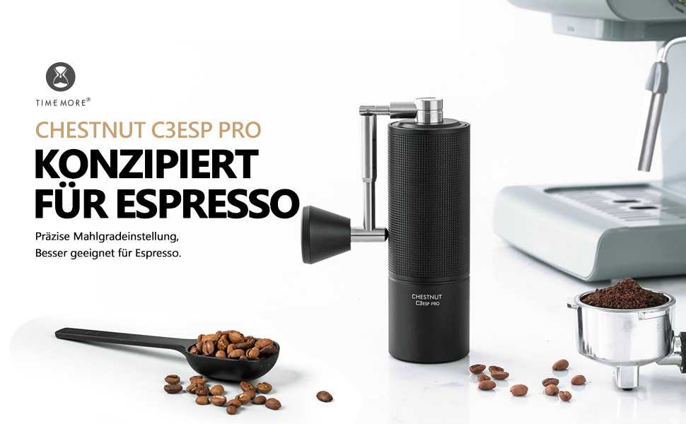 Ручна кавомолка TIMEMORE Chestnut C3 ESP PRO: корпус з нержавіючої сталі, жорна S2C, для еспресо та френч-пресу, чорний колір
