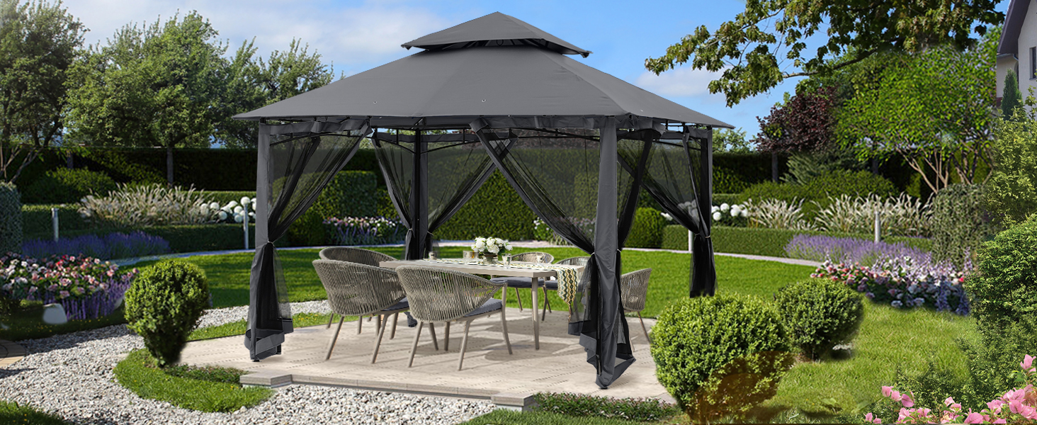 Павільйон садовий ABCCANOPY 2.5x2.5м водонепроникний, сірий (3.35x3.35м) для вечірок та захисту від сонця і дощу
