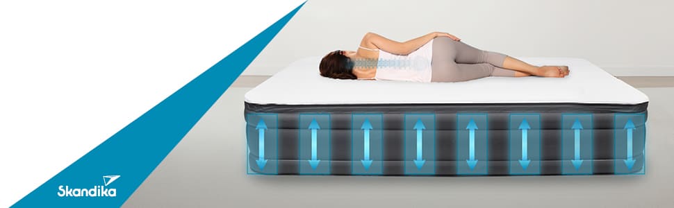 Надувна повітряна матрац Skandika Sveja Flex з USB-насосом | Матрац для кемпінгу, 204x151x43 см, 300 кг, для 2 осіб