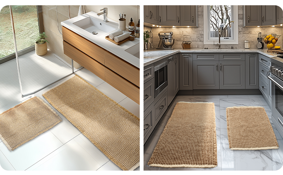 Набір килимків для ванної кімнати, антиковзаючі, бохо-стиль, 2 шт. (51x120 см + 41x61 см), коричнево-білі