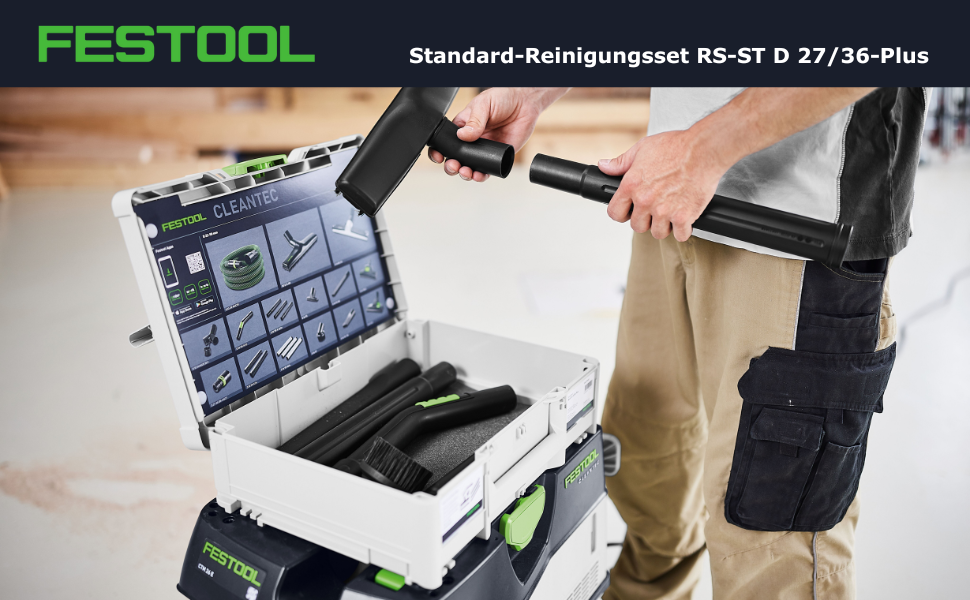 Стандартний набір для чищення Festool RS-ST D 27/36-Plus (зігнутий з ручною трубою, насадка для підлоги, подовжувальні трубки, щілинна насадка, щітка для всмоктування), в Systainer