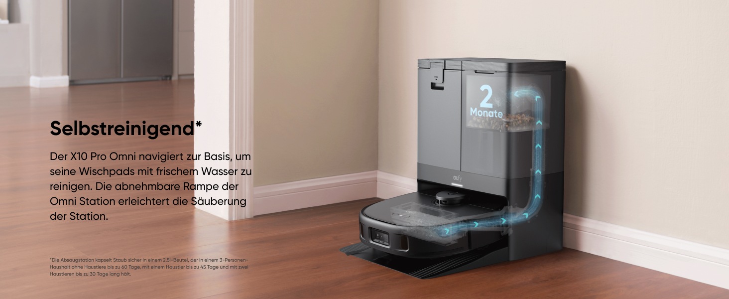 Робот-пилосос Eufy X10 Pro Omni з функцією миття та авто-дозаправкою, 8000Pa, 2 мопи з автомийкою та сушінням (відновлений)