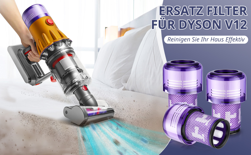 Фільтр для пилососа Dyson V12-2 шт. и Змінний фільтр для пилососа Dyson V12 Detect Slim Absolute/Total Clean/Extra/Fluffy, запасні частини V12 Аксесуари для фільтра Hepa, які можна мити, замініть деталь 971517-01 (3 упаковки)