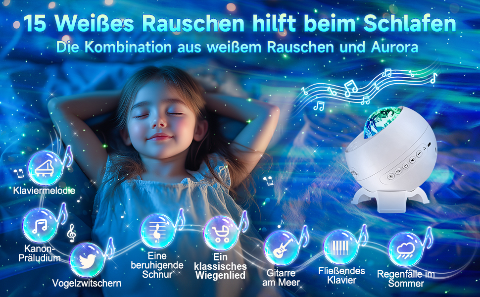 Проектор зоряного неба COOLNIGHT: лампа-нічник Aurora Galaxy з 180 режимами світла, білим шумом та Bluetooth, для дітей та дорослих, білий