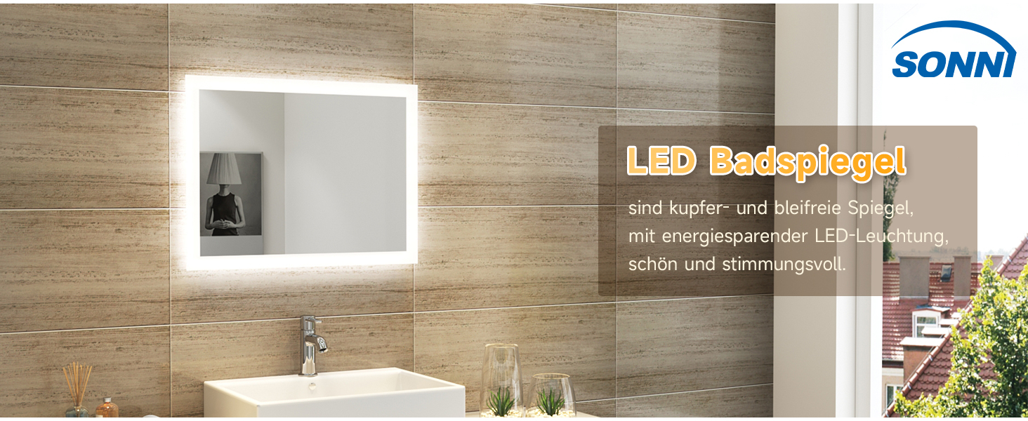 LED дзеркало для ванної кімнати SONNI 60x50 см з підсвічуванням, IP44, вертикальна/горизонтальна установка