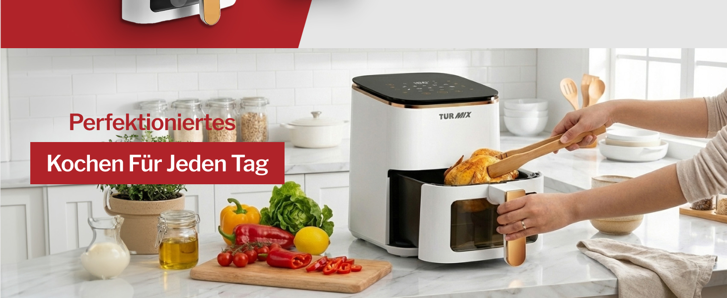 Аерофритюрниця TURMIX CX 250 Compact біла, 3.5л, 1350Вт, з сенсорним дисплеєм, 10 програмами та прозорим вікном