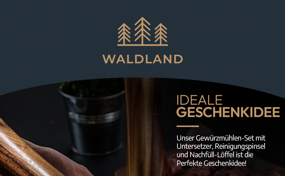 Набір для солі та перцю WALDLAND® з дерева з підставкою (21 см) | Мельниці для спецій з керамічним механізмом | Набір перчниці та солізниці