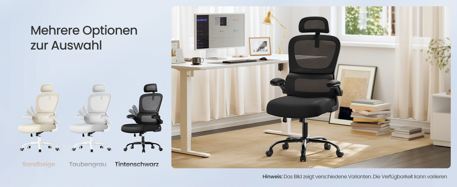 Офісне крісло SONGMICS з ергономічною підтримкою спини, сітчасте, з регульованою підголовником, для дому та офісу (чорний)