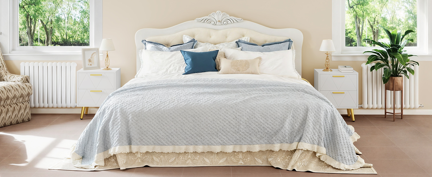 Приліжкові тумбочки YITAHOME (2 шт.) з 2 шухлядами, білі, з золотими ніжками, 40 x 30 x 52 см