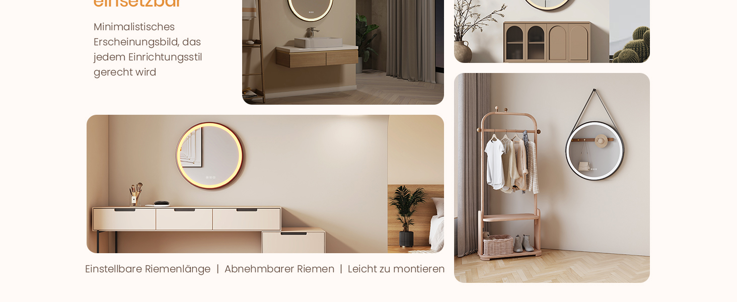 Круглий дзеркало для ванної кімнати EMKE з підсвічуванням 50 см, 3 кольори, регулювання яскравості, антизапар, пам'ять, сенсорне управління, таймер 3 години, енергозберігаючий