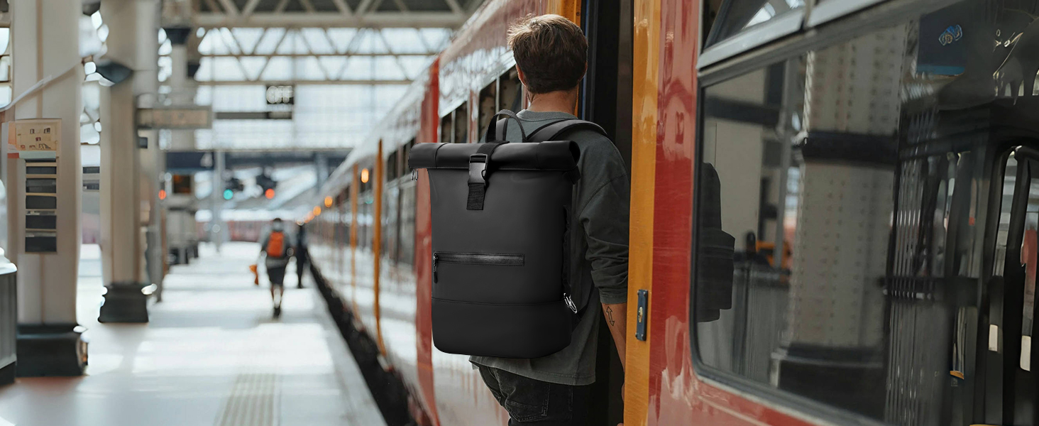 Водонепроникний рюкзак Rolltop для ноутбука, унісекс (чоловічий та жіночий), чорний, розмір L