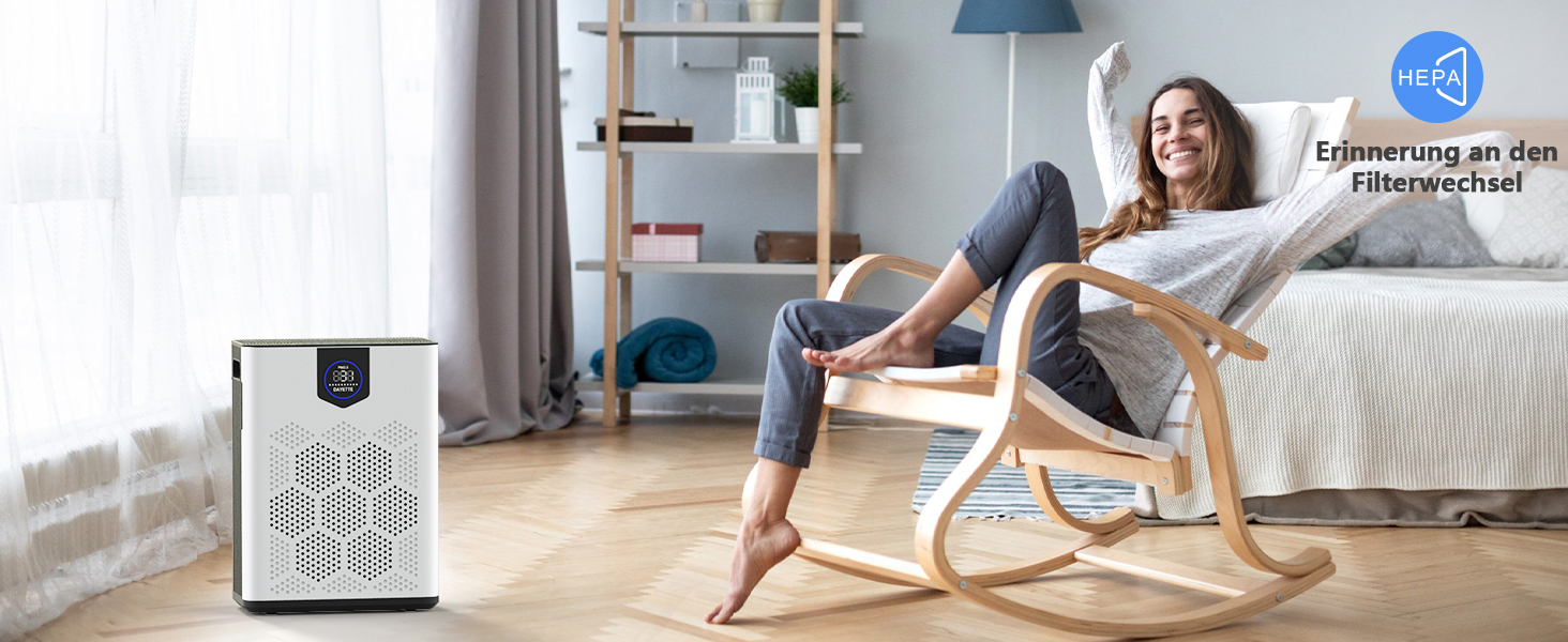 Повітряний фільтр для алергіків, квартири та кімнат для курців, з 2 HEPA фільтрами 14, проти шерсті тварин, плісняви, пилу, пилку та запахів, CADR 350 м³/год для 120 м², керування через додаток, таймер, тиха робота 22 дБ, 120 м², керування через додаток (Білий)