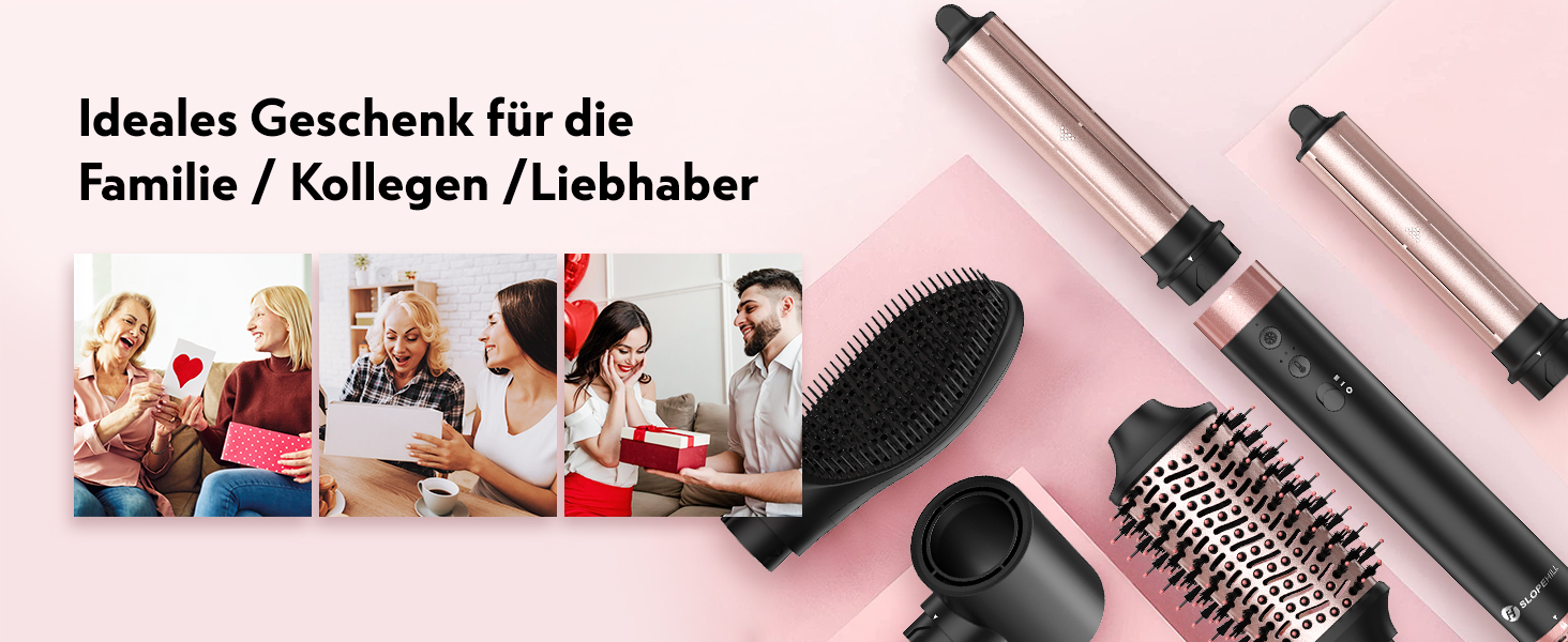 Slopehill Airstyler 5 в 1: Фен-щітка, випрямляч, плойка, для об'єму та укладання волосся (Чорний)