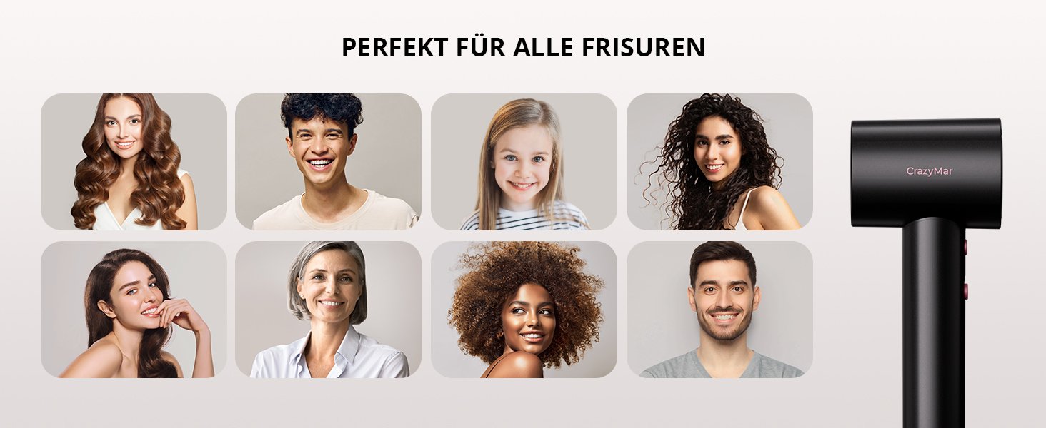 Іонний фен для волосся з безщіточковим мотором 180 000 об/хв, компактний дорожній фен з 4 режимами температури та захистом від перегріву, чорний