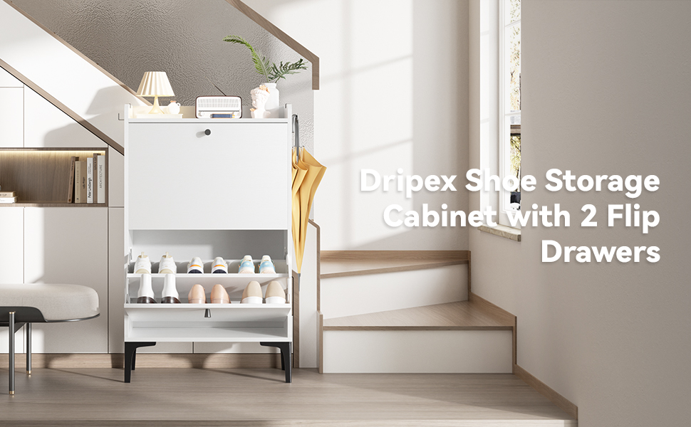 Взуттєва шафа Dripex, вузька, з 2 відкидними ящиками, 80x24x100 см, білий колір