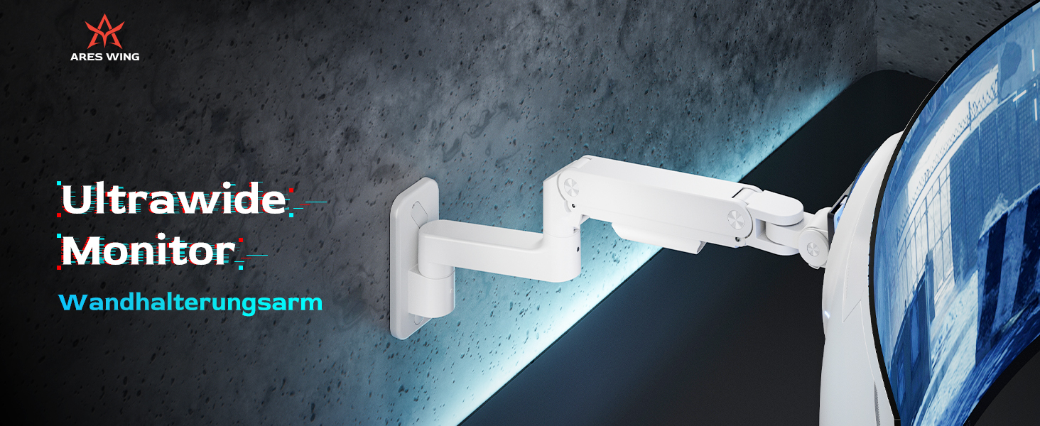 Кріплення для монітора ARES WING на стіну для LED/LCD моніторів 17-49 дюймів, до 20 кг, регульована висота, VESA 75/100, білий
