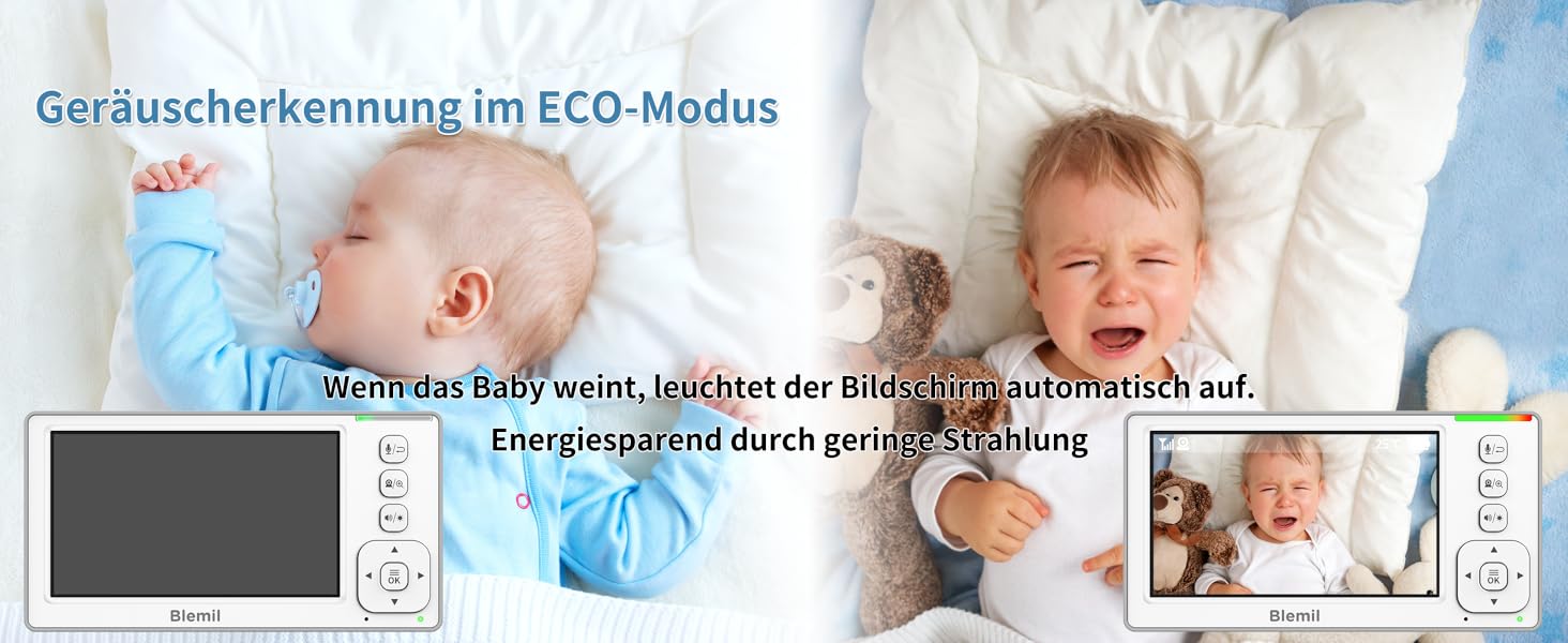 Відеоняня Blemil з 2 камерами, 4.3'' IPS монітором Split-Screen, зумом 2X та акумулятором на 29 годин, функція повороту та нахилу (без Wi-Fi)