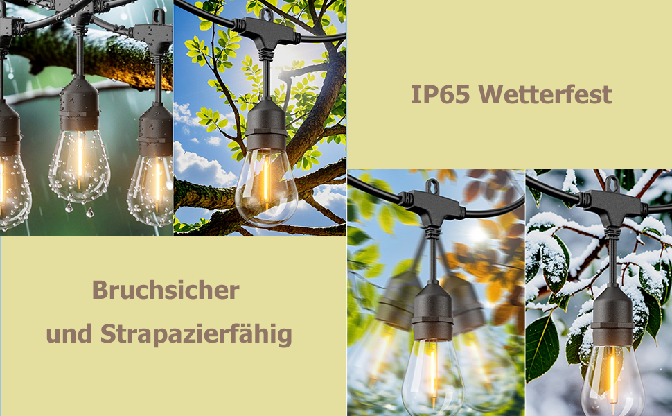 LED гірлянда 15м для дому та саду з цоколем E27, IP65, 2700K, тепле світло