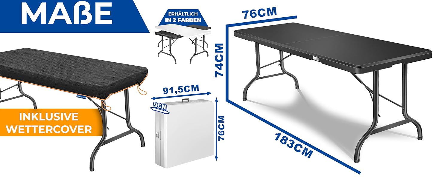 Стол KESSER® для пікніка, кемпінгу та саду, розкладний, 183x76 см, на 6 осіб, з чохлом та ручкою, антрацит