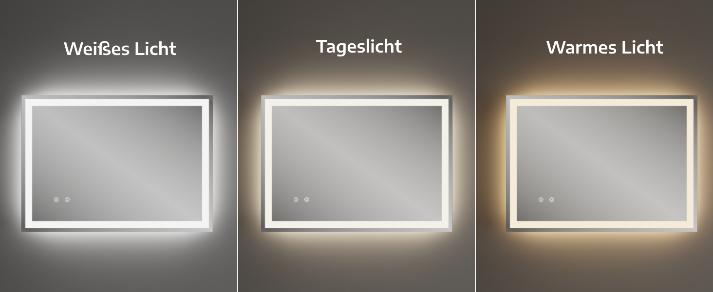 Дзеркало для ванної кімнати з підсвіткою 80x60 см, LED дзеркало з 3 кольорами світла, регульована яскравість, захисне скло, сенсорне управління, функція пам'яті, запобігання запотіванню, 60L x 80B cm