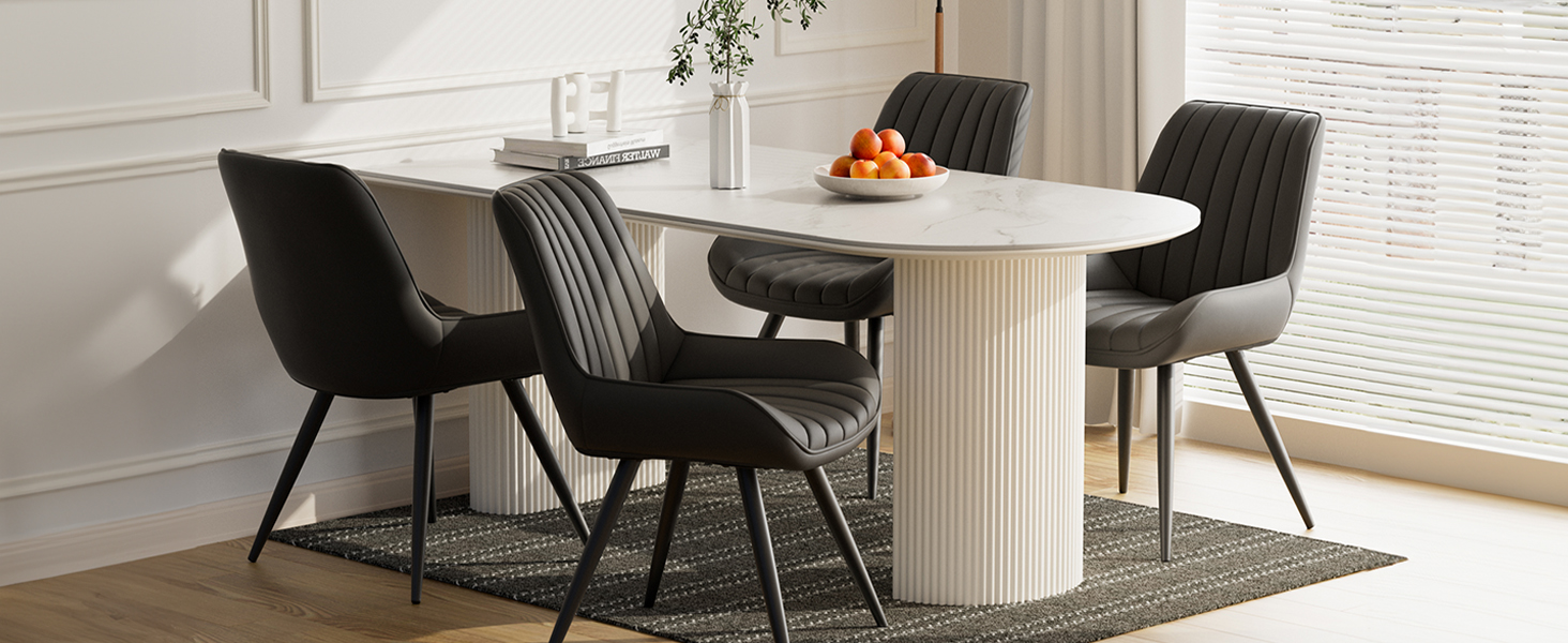 Набір обідніх стільців 2 шт. | М'які стільці з подушкою сидіння 10 см • Чорний стілець для обідньої зони • Стільці для кухні з підлокітниками • Сучасні крісла • Металеві ніжки • FU01043BL-2, Чорний