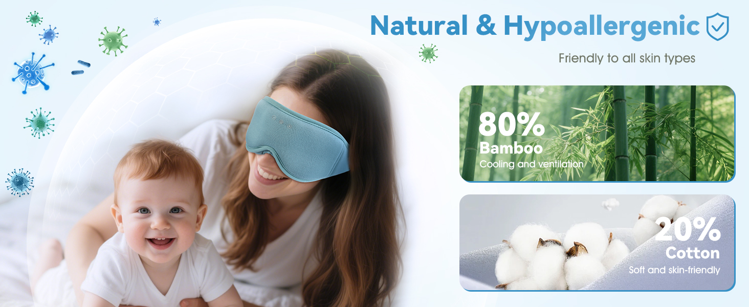 Маска для сну з навушниками Musicozy | 3D маска для сну з Bluetooth 5.4 | М'яка бамбукова маска для сну з навушниками для подорожей