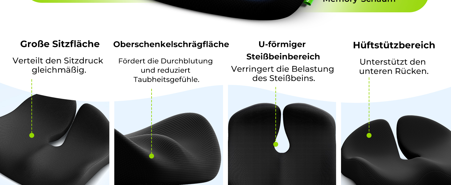 Ортопедична подушка для сидіння AUVON Kontur: для спини, куприка, ішіасу. Ергономічна подушка для офісу, авто, дому. З піною з пам'яті високої щільності.