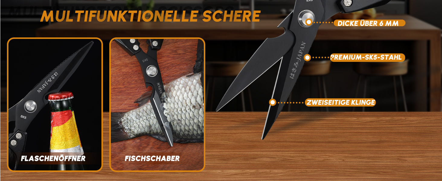 Набір кухонних ножиць Dream Reach Silver: універсальні ножиці з нержавіючої сталі для м'яса, птиці, риби та овочів (Чорний & Чорний)