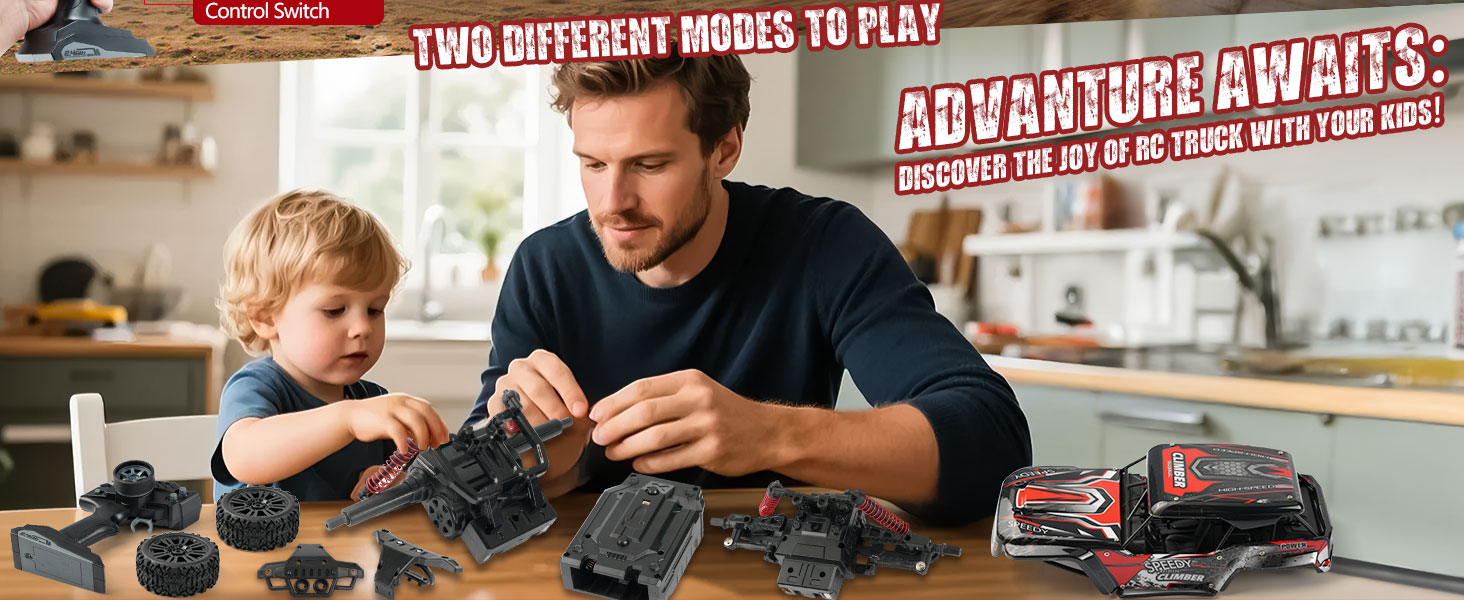 Радіокерований позашляховик Monstertruck 2.4GHz, 25 км/год, червоний - DIY збірка, великий розмір, для дорослих та дітей