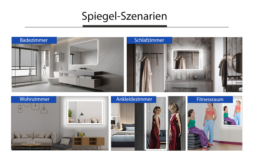 Дзеркало для ванної кімнати LISA LED 80x60 см з підсвічуванням, розеткою та годинником. Сенсорне регулювання, 3 кольори світла, антизапар.