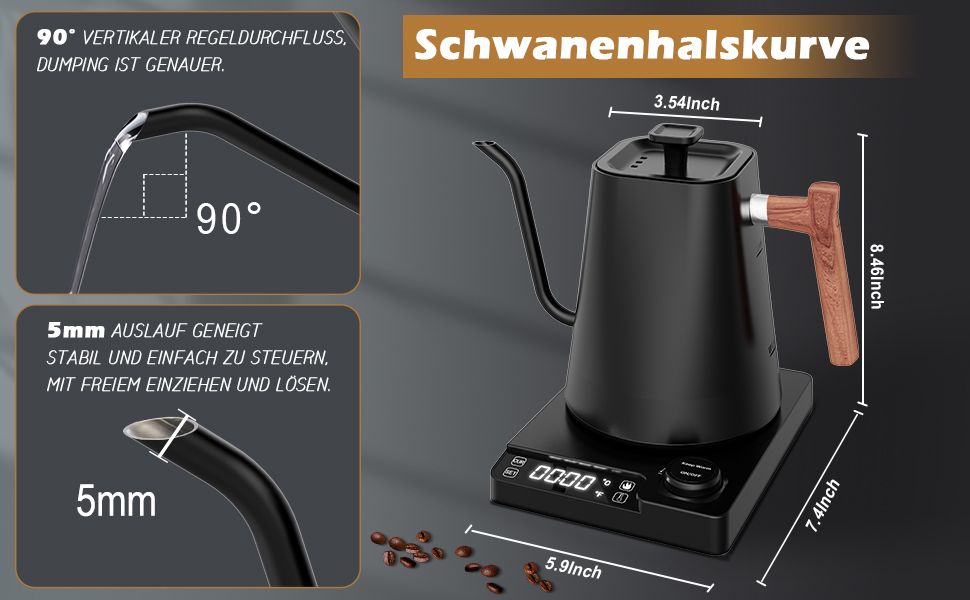 Електричний чайник з нержавіючої сталі 1L з лебідь-шийкою, функцією підтримки тепла 24 години та швидким нагрівом 1200W з індикатором температури