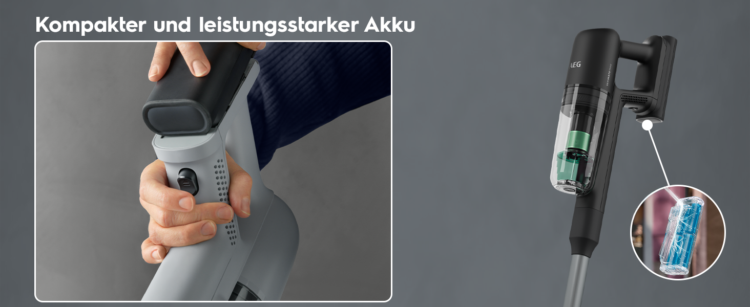 Акумуляторний пилосос AEG Serie 7000 Granitgrau: потужний, легкий (2,2 кг), ергономічний, з 70% перероблених матеріалів, до 50 хв роботи, 120 м², 2в1, 5-рівнева фільтрація, для всіх типів підлоги, автоматичний, сірий, AP71UB14AM