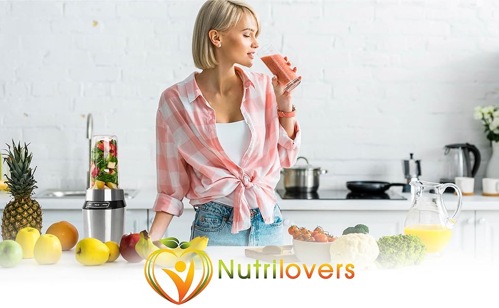 Міні-блендер Nutrilovers NUTRI-BLENDER 1000 Вт для смузі, без бісфенолу А, з книгою рецептів та аксесуарами