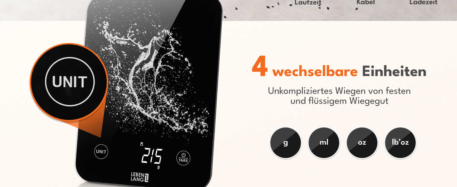 Електронна кухонна вага LEBENLANG - водонепроникна, USB-зарядка, до 10 кг, для їжі та кухні