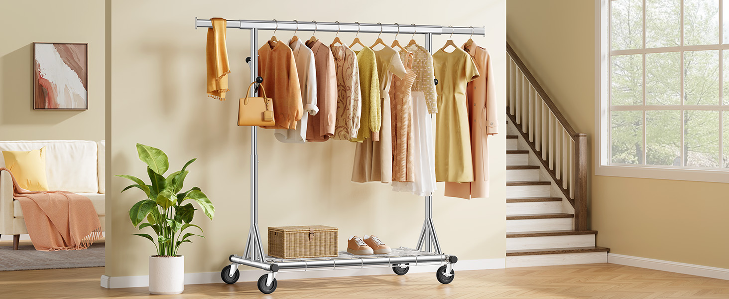 Металевий вішак для одягу на коліщатках FAVOOOSTY, 200 кг, мобільний, швидка установка, 1 стійка