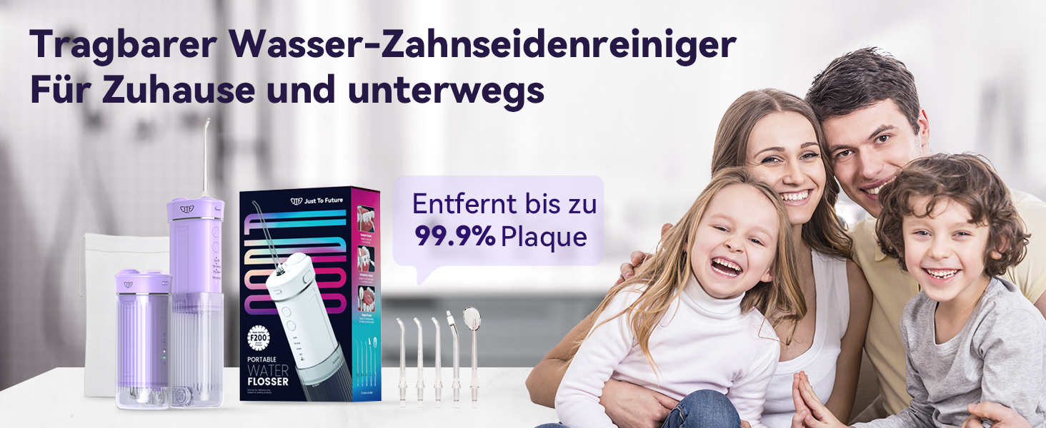 Портативний електричний іригатор для зубів JTF Munddusche Mini - бездротовий, 5 насадок, 4 режими, 230 мл, водонепроникний (фіолетовий)