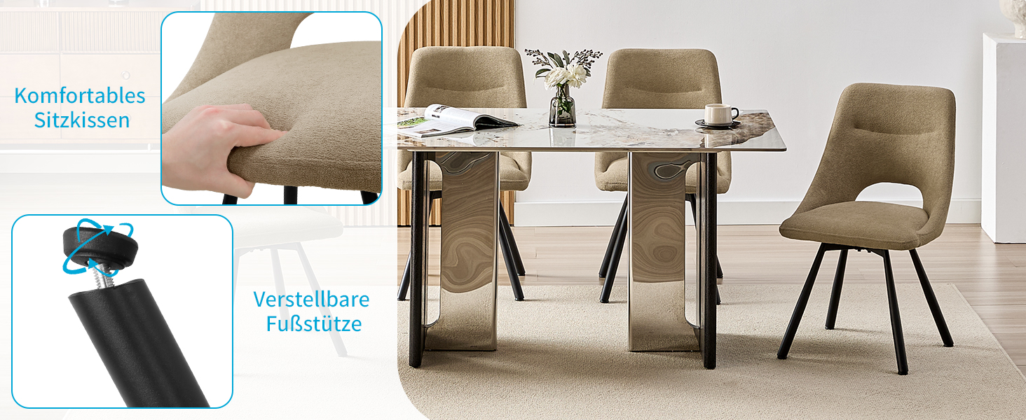 Обідні стільці поворотні 4 шт., 180° обертання, м'яка тканина кашмір-бавовна, чорні металеві ніжки, для кухні, вітальні, їдальні, хакі, 4 шт.