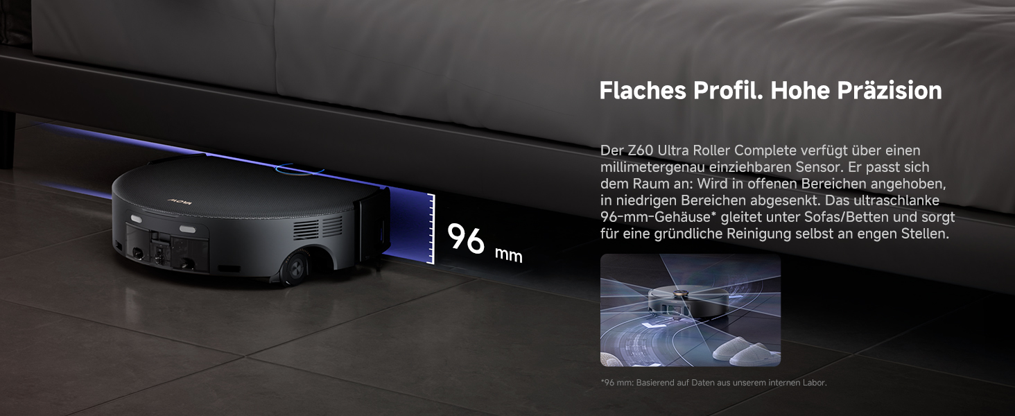 Робот-пилосос Mova Z60 Ultra Complete з вологою тканиною 28000 Па, LiftPro, перешкоди 8 см, DToF+Dual Laser+RGB/LED, AutoShield для килимів, MaxiReach моп & щітка, чорний