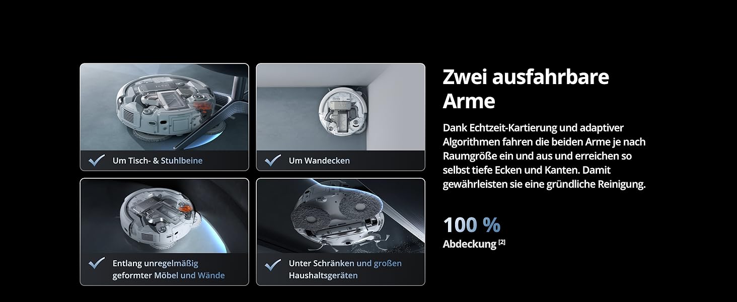 Робот-пилосос DJI ROMO S з функцією миття підлоги, 25000 Па потужність всмоктування, розпізнавання перешкод рівня дрона, два роботизовані руки, 200 днів без обслуговування, автоматичне очищення та сушіння моп-насадки (DJI ROMO P (версія з баком для води))