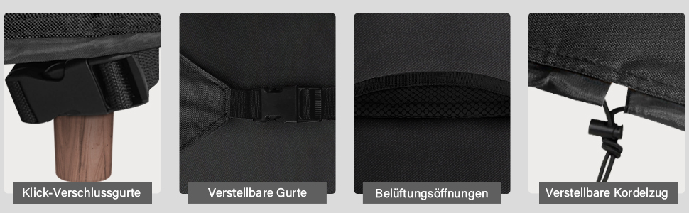 Водостійкий чохол для садово-патіо меблів 300x300x90 см, чорний, з вентиляційними отворами, 420D Oxford, захист від пилу та УФ-променів