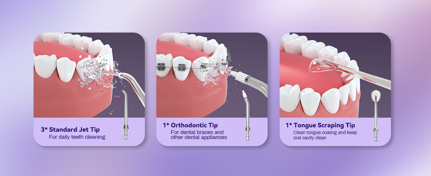 Портативний електричний іригатор для зубів JTF Munddusche Mini - бездротовий, 5 насадок, 4 режими, 230 мл, водонепроникний (фіолетовий)