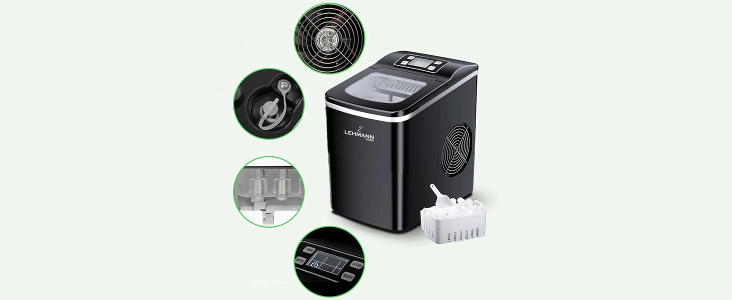 Машина для приготування льоду Lehmann - швидке виробництво, 2 розміри, 12 кг/24 год, для дому, вечірки, офісу, кемпінгу (2 л)