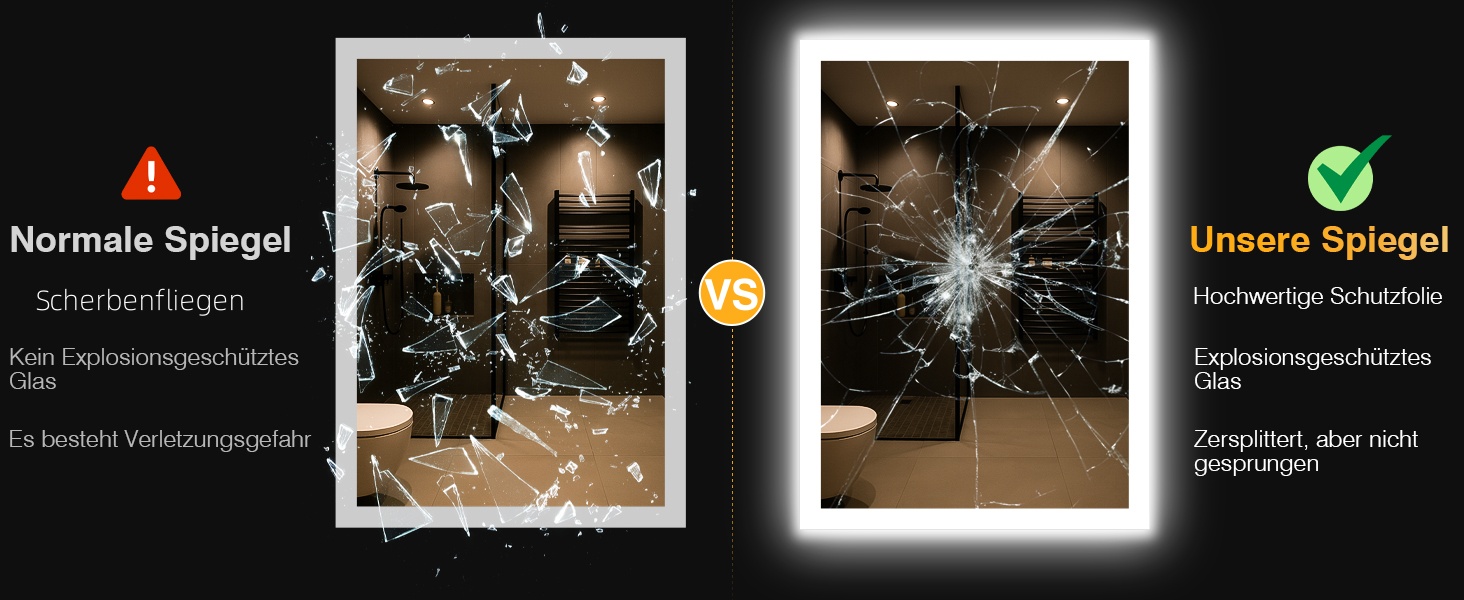 Дзеркало для ванної кімнати з підсвічуванням LED, антизапар, 2 кольори світла (3000K/6500K), вимикач-клавіша, прямокутне, 45 x 60 см