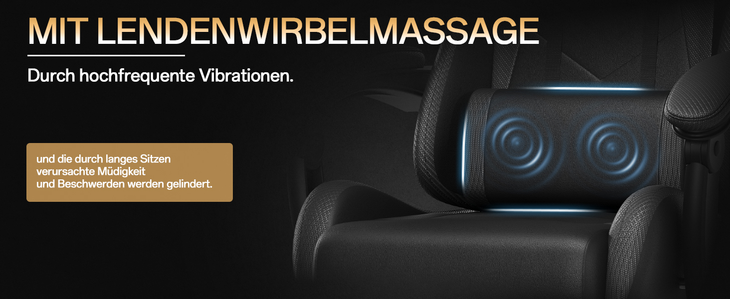 Ігровий крісло JUMMICO з масажем, ергономічний офісний крісло з підголовником для попереку, регульована спинка 90-135°, підставка для ніг, чорний, до 150 кг