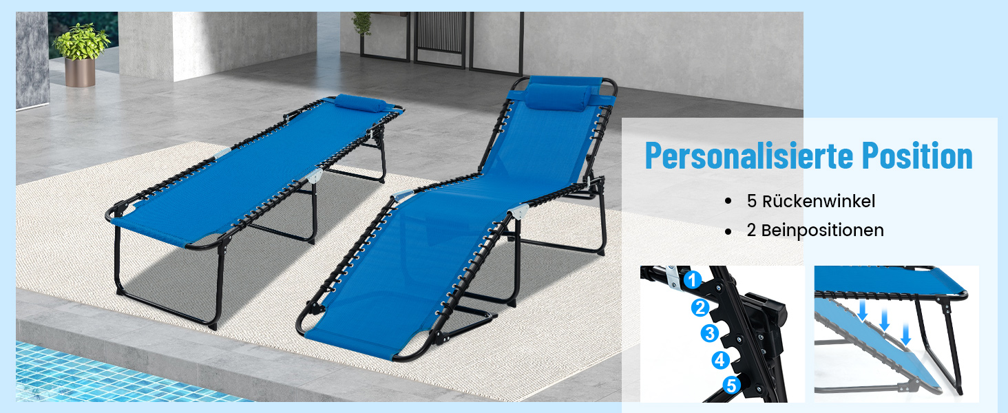 Шезлонг для саду Costway з підголівником та кишенею, висока посадка, регульована спинка, вантажопідйомність до 150 кг, сірий (188 x 59 x 41 см)