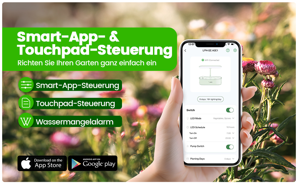 LETPOT LPH-SE: Система гідропоніки WiFi для вирощування трав, 12 капсул, внутрішній сад з LED-підсвічуванням 24W, 5.5L резервуар, автоматичний таймер