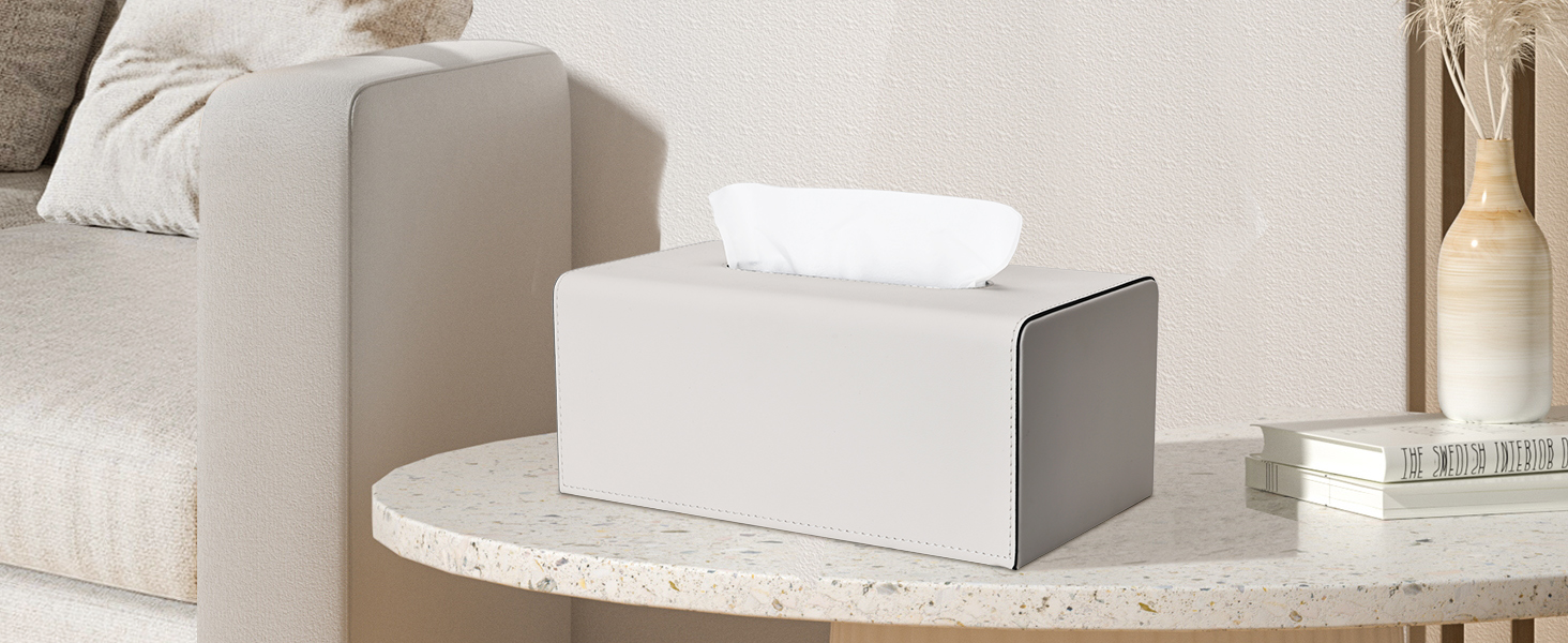 Склянка для серветок з PU шкіри, сіра, прямокутна - KINGFOM | для офісу, авто, дому