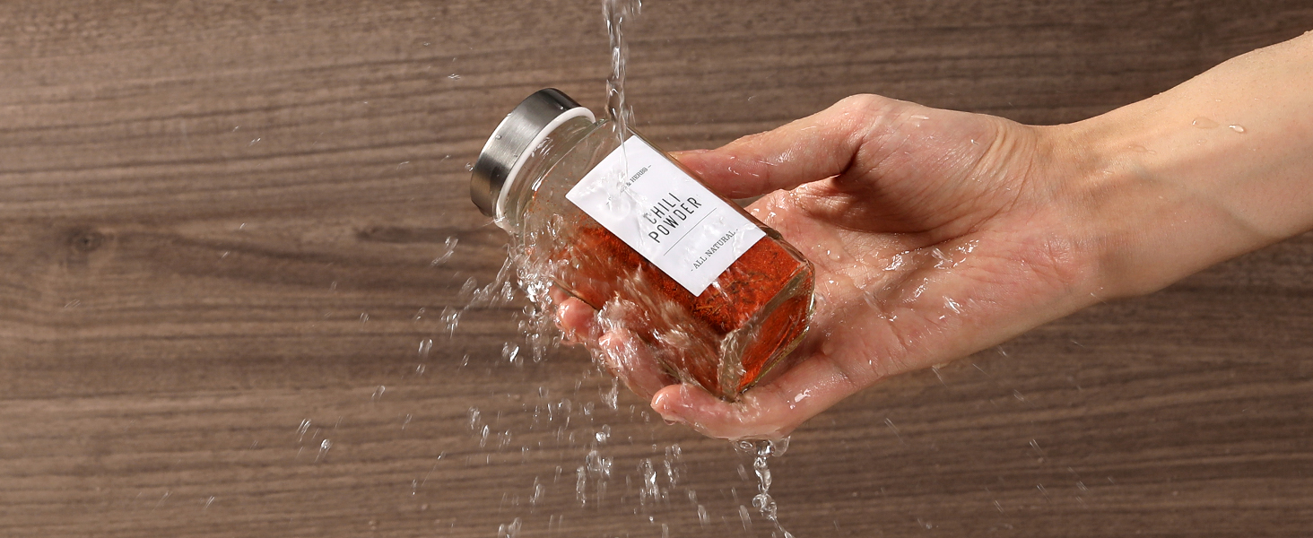 Набір скляних банок для спецій з дерев'яними кришками з акації, 24 шт по 120 мл (кутові)